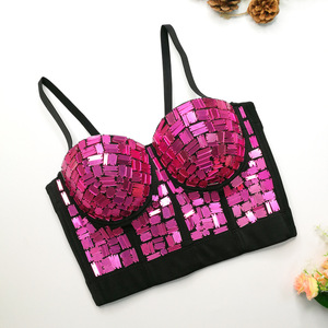 Verre Paillettes Fishbone Sling Top Dancing Sexy Corset Stage Girdle Short Tube Top - Product Image 4
