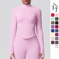 Haut de yoga pour femme adulte, sans couture, couleur unie, moulant, très élastique, respirant, en Spandex/Nylon, à manches longues et col montant