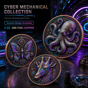 Pièce de monnaie animale méca cybernétique en cuivre fin 999 de 5 oz, en relief, peinte aux couleurs UV, finition effet prouvé, pièce d'art - Product Image 5