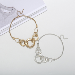 Colar TongLing em Liga de Prata com Banho de Ouro, Pingente de Anel Circular de Três Laços, Colar Choker para Homens e Mulheres - Product Image 3