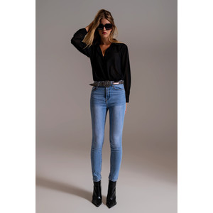 Jeans skinny a vita alta in lavaggio chiaro - Product Image 5