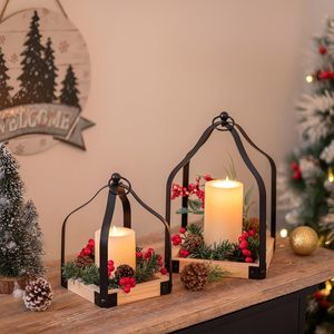 Wooden & Metal Handmade Durable <b>Lantern</b> <b>Candle</b> Holder Set Decorative Tabletop for Home Living Room Wedding Dining Table for Sale - Product Image 6
