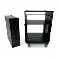 Flight case OEM démontable 8U sur roulettes pour amplificateur avec 2 portes fusionnables, loquets de sécurité et 2 tables DJ
