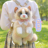 Sac à dos en peluche chat avec simulation sonore, sac à bandoulière mignon en forme de chaton pour filles, cadeau d'anniversaire pour enfants, sac à dos jouet en peluche