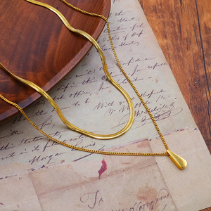 Double Layer Teardrop Pendant Titanium Steel Necklace Gold Women's Clavicle Chain Everyday Wear - Product Image 1
