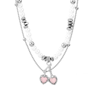 Nouveaux colliers en perles d'imitation douces pour femmes et filles, collier avec pendentif cerise rose, cadeaux, bijoux - Product Image 1