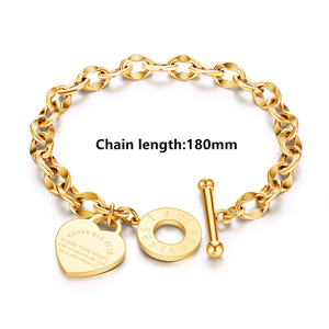 Nuovo Bracciale Trendy con Catena Placcata Oro Rosa e Chiusura a T, Braccialetto Personalizzato in Acciaio al Titanio con Ciondolo a Cuore, Gioielli da Donna - Product Image 2