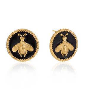 Pendientes de tuerca con diseño de abeja, chapados en oro negro, geométricos, redondos, para uso diario, joyería para mujer - Product Image 5