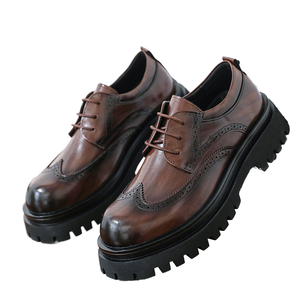 Zapatos Oxford de Vestir para Hombre, de Cuero Marrón Charol, Estilo Mocasín Gommino, con Plataforma Antideslizante y Entresuela de Goma, para Invierno/Primavera/Otoño - Product Image 1