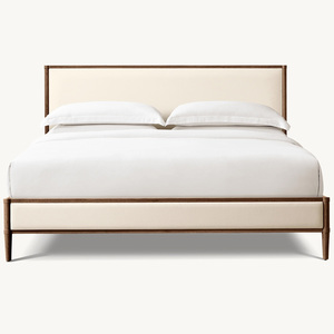 Cama Plataforma Rhoohill Personalizada Estilo Americano em Carvalho Maciço com Design Francês Campestre em Linho para Quarto Principal - Product Image 4