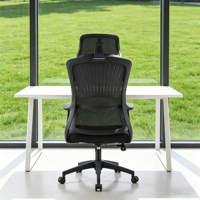 Chaise de bureau ergonomique pivotante noire à dossier haut réglable en maille confortable pour ordinateur, vente en gros