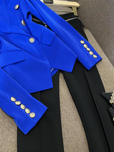 <span class=keywords><strong>Blazer</strong></span> Blu Casual da Ufficio da Donna in Stile Britannico Retrò a Doppio Petto in Tinta Unita di Alta Qualità - Product Image 4