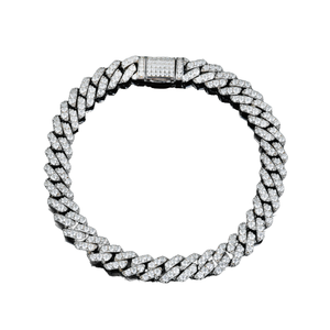 Bracelet cubain en argent 925 plaqué or blanc, bijoux hip-hop tendance, diamant moissanite VVS, largeur 7 mm, 8 mm, 10 mm, une rangée - Product Image 1