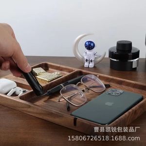 Wooden Desktop Organizer Tray With Compartments For Phone Glasses <b>Headphones</b> Storage Office Use - Product Image 1