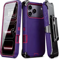 Étui de téléphone hybride robuste 3-en-1 pour iPhone 18 17 Air 16 15 14 13 Pro Max Plus, coque antichoc avec protection d'écran et clip ceinture