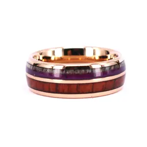 Newest Wedding Band Koa wood Ring ,Cool Antler Wedding Ring,Rose Gold Engagement Top Sell Purple Agate Wedding Ring
