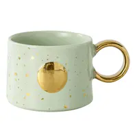 Caneca de café cerâmica estampada nórdica, caneca de café com alça de ouro