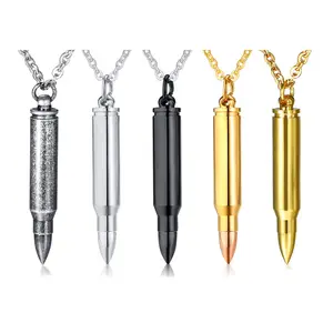 Simple Punk Hip Hop Style Bullet Gold Plated Stainless Steel Pendant Necklace for Men Gifts