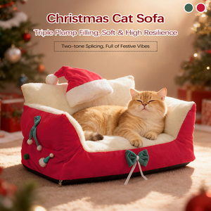 Lit pour chat extra large et chaud pour l'hiver, canapé pour animaux de compagnie, housse amovible et lavable, nid pour chat toute saison, coussin de Noël pour chats et chiens - Product Image 1