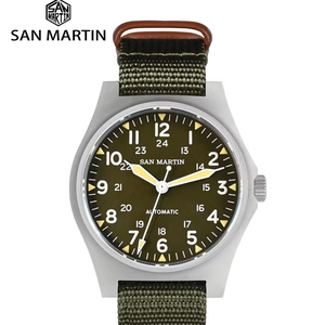 ساعة San Martin SN0137 <span class=keywords><strong>Pilot</strong></span> 38 42 NH35 ساعة معصم ميكانيكية أوتوماتيكية عتيقة حالة منفوشة ضد الماء - Product Image 1