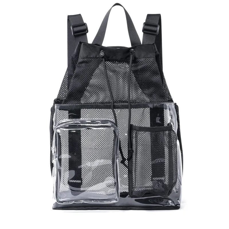 Clear Mesh Drawstring Backpack for Beach Swimming Sports Travel Bagpack with Wet and Dry Separation Transparent Draw string Bags