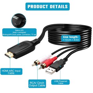 Câble convertisseur audio analogique coaxial plaqué or ARC vers <span class=keywords><strong>RCA</strong></span> avec alimentation USB, gaine en PVC, 110 cm, pour téléphone portable et haut-parleur - Product Image 1