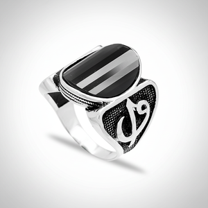 Oval Onyx Stone Vav Design Ottoman <b>Men's</b> <b>Ring</b> Turkish Handmade Wholesale Authentic <b>Silver</b> <b>Men</b> <b>Ring</b> - Product Image 2