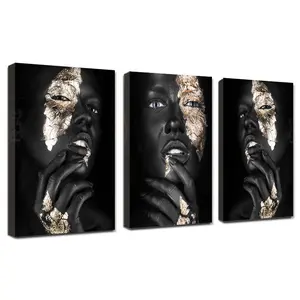 Африканские художественные черно-Золотые женские картины на холсте плакаты и принты скандинавские настенные художественные картины для гостиной на заказ