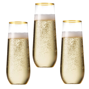 30 <span class=keywords><strong>calici</strong></span> da <span class=keywords><strong>Champagne</strong></span> senza stelo in plastica infrangibile da 9 once per tostare <span class=keywords><strong>con</strong></span> bordo dorato | Bicchieri da <span class=keywords><strong>Champagne</strong></span> infrangibili riutilizzabili - Product Image 2