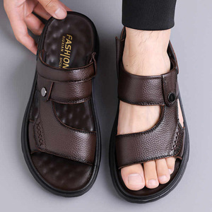 รองเท้าแตะฤดูร้อนสำหรับผู้ชายหนังนิ่มแบบสวมพื้นหนารองเท้าชายหาดลำลองขนาด 46-47 สีดำสีน้ำตาล - Product Image 2