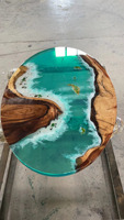 Mobilier de Maison Bleu Océan Bureau Restaurant Conférence Noyer Bois Dîner Salle À Manger Cuisine Résine Epoxy Café Table Café