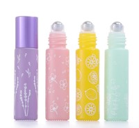 Bouteille d'emballage cosmétique rechargeable personnalisée 10ml couleur macaron huile essentielle parfum huile bouteille en verre avec boule à roulettes