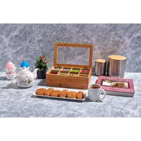 Boîte de rangement pour thé en bambou naturel, 12 compartiments, avec couvercle en acrylique, support pour sachets de thé