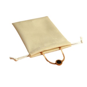 Velvet <b>Drawstring</b> Bag Beige Suede Rectangular Jewelry Storage <b>Pouch</b> With Printing For Rings Earrings Gifts Packaging - Product Image 4