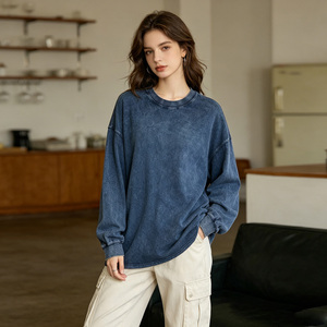 Sweat-shirt à col rond à manches longues en coton délavé à l'acide, coupe oversize, garantie qualité, vente en gros - Product Image 6