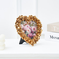 Cadre photo en résine sculptée style européen, motif rose dorée en forme de cœur, écologique, décoration romantique pour mariages et chambres
