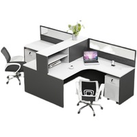 Poste de travail de bureau moderne à 2, 4 ou 6 places avec écran de confidentialité en verre dépoli, étagère supérieure et armoire mobile verrouillable