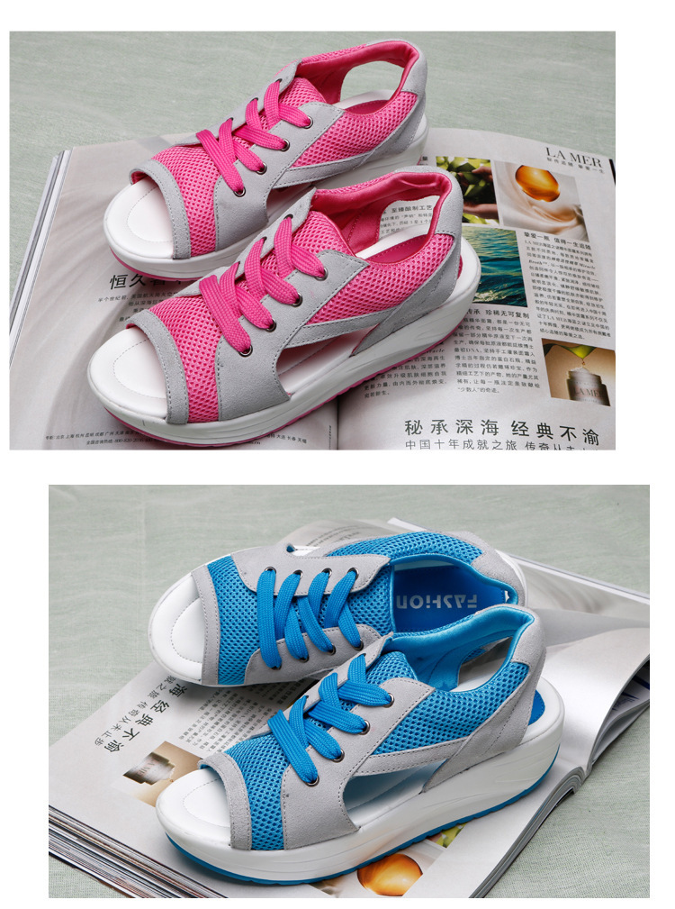 Summer Fish Mouth Thick Soles Raised Shaking Shoes Sandals Casual Sports Casual Mesh Fabric Shoes