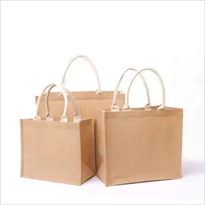 Оптовая продажа, сумка-тоут из джута с индивидуальным принтом, усиленная, утолщенная, натуральная, Экологически чистая, перерабатываемая, сумка для покупок из джута