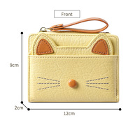 Dompet Wanita Lucu Dompet Pendek Penutup Kancing Portabel Tempat Kartu Kredit Kulit PU Bordir Kucing Cantik untuk Anak Perempuan Dompet Koin