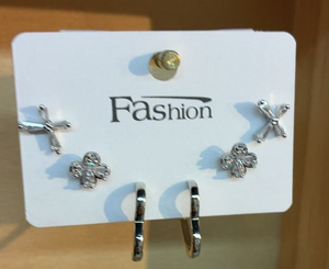 Orecchini a perno in stile francese placcati argento con cristalli e strass, design a croce e trifoglio, gioielli unisex alla moda - Product Image 3