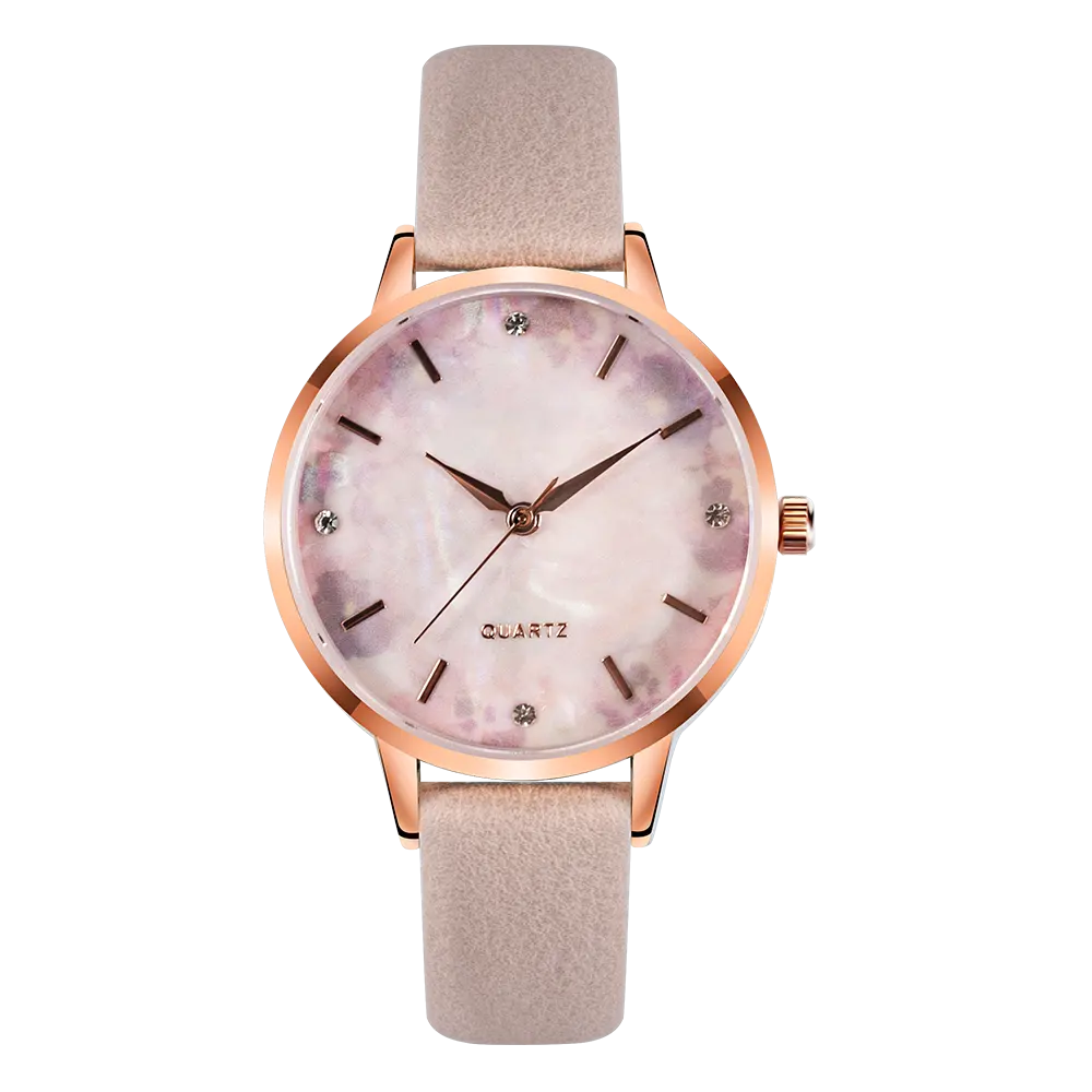 ราคาถูกแฟนซีนาฬิกา3D พิมพ์ดอกไม้เลดี้นาฬิกาผู้หญิงที่มีสีชมพูสาย Pu