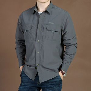 Camisas Softshell tácticas de algodón 100% para hombre, bolsillo con cremallera de tela de sarga para acampar y pescar - Product Image 2