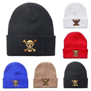 Bonnet en tricot à bord souple 100 % acrylique, 5 couleurs, nouveau design, broderie de haute qualité, motif Anime Golden <span class=keywords><strong>Monkey</strong></span> <span class=keywords><strong>D</strong></span> <span class=keywords><strong>Luffy</strong></span>, chaud - Product Image 1
