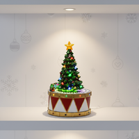 Moderne Bunte Weihnachtsbaum-LED-Trommel mit Musik & Animiertem Zug Innendekoration für Wohnzimmer-Geschenkidee (Polyresin+Kunststoff)