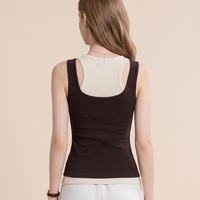 Débardeur Thermique Femme Tendance, Sans Manches, Double Couche, Côtelé, Respirant, Mélange de Laine, avec Coussinets de Soutien-Gorge Intégrés, Chaud pour l'Hiver
