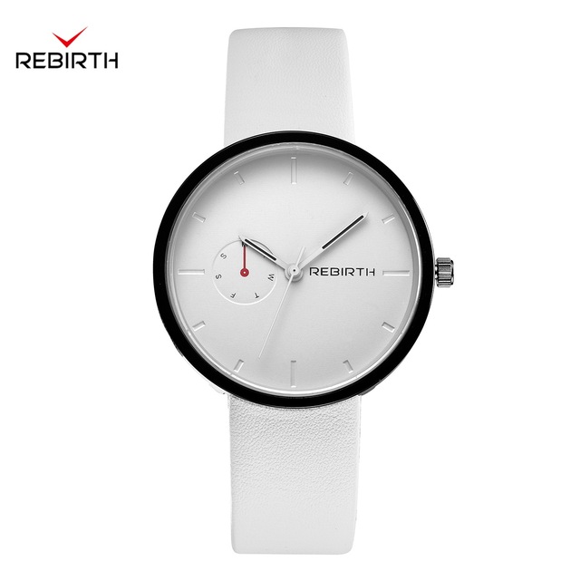 REBIRTH 003 Minimalist Simple Style Unisex Student Leather Wrist Watch Waterproof Women Men Daily Casual Quartz Pointer Watch