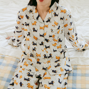 Automne hiver coton brossé femmes pyjama ensemble teckel deux pièces à manches longues pantalon pleine longueur - Product Image 3