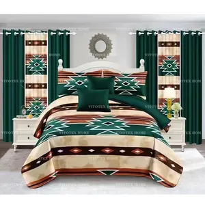 2024 New Design 8 Pieces Bedding Set With Curtains Wholesale Printed 6pc Bed Sheet Set And 2pc Curtains In Stock