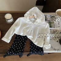 Ensemble Fille Printemps-Automne, Style Occidental, Coton, Manches Longues, T-shirt à Capuche en Dentelle, Style Coréen Tendance, Motif Floral